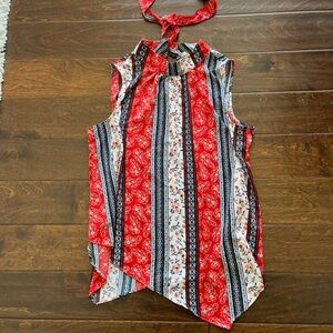 LOFT RED WHITE & BLUE HANDKERCHIEF HALTER TOP